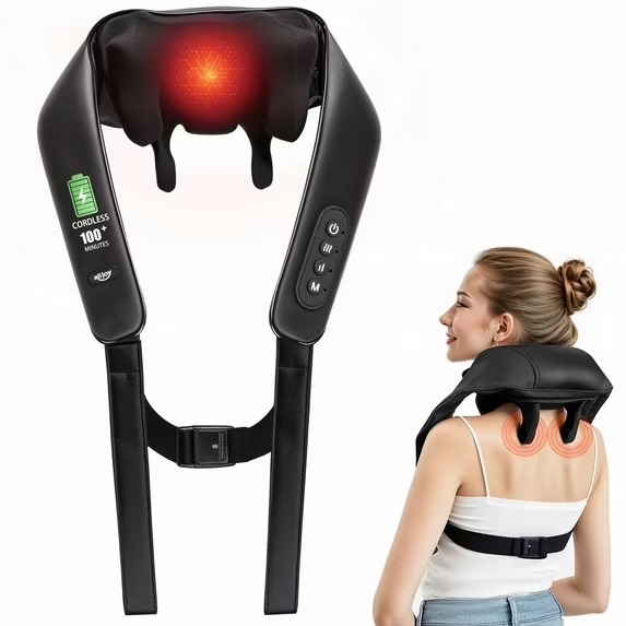 Shiatsu-Style Cordless Neck and Shoulder Massager with Heat